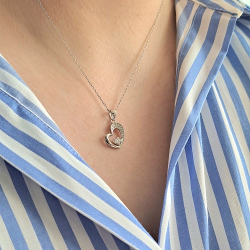 Ασημένιο κολιέ καρδιά 925 με ζιργκόν