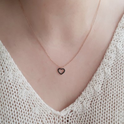 Κολιέ καρδιά από ροζ χρυσό Κ14 με ζιργκόν