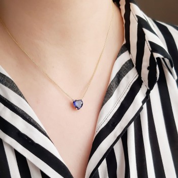 Χρυσό κολιέ καρδιά Κ14 με συνθετικό τανζανίτη