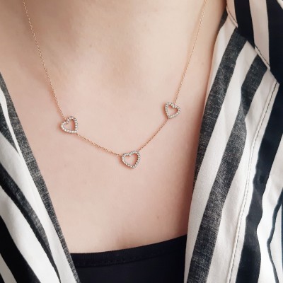 Κολιέ καρδιές από ροζ χρυσό Κ14