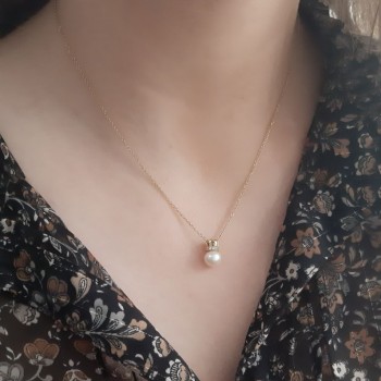 Χρυσό κολιέ κορώνα Κ14 με μαργαριτάρι