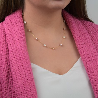 Χρυσό κολιέ Κ14 με μαργαριτάρια