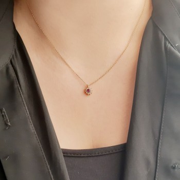 Κολιέ λουλούδι ροζ χρυσό Κ14