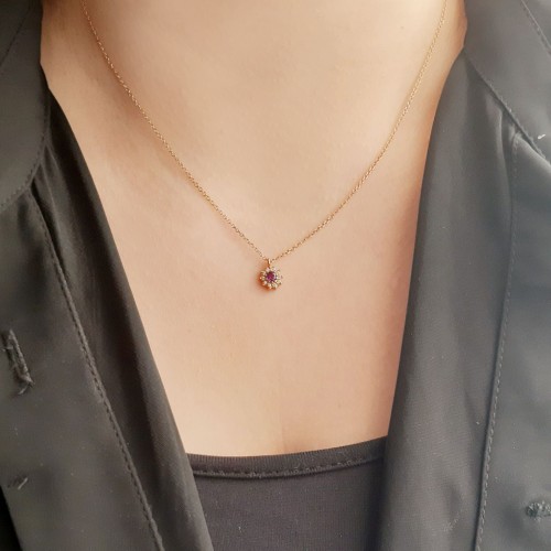 Κολιέ λουλούδι ροζ χρυσό Κ14