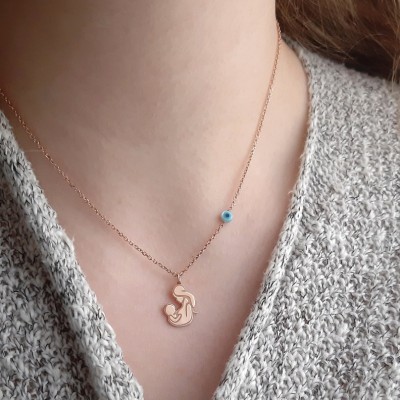 Ασημένιο κολιέ μαμά 925 σε ροζ χρώμα