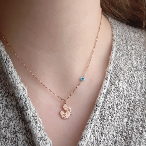 Ασημένιο κολιέ μαμά 925 σε ροζ χρώμα