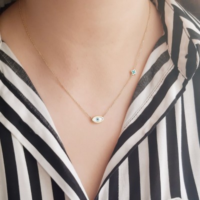 Χρυσό κολιέ μάτι Κ14 με σμάλτο