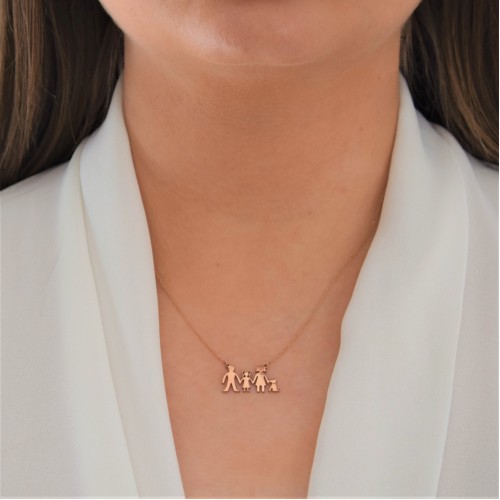 Ροζ χρυσό κολιέ οικογένεια Κ14 με σκυλάκι