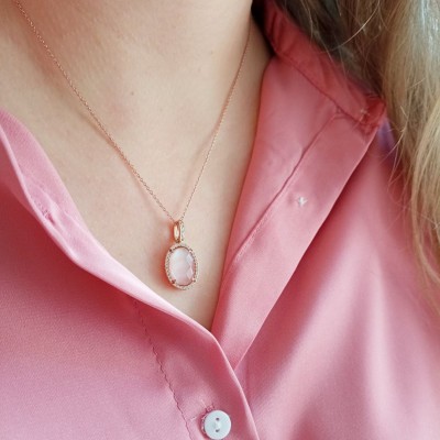 Ασημένιο κολιέ 925 σε ροζ χρώμα