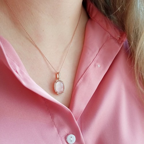 Ασημένιο κολιέ 925 σε ροζ χρώμα