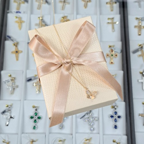 Χρυσό κολιέ πεταλούδα Κ14 με ζιργκόν