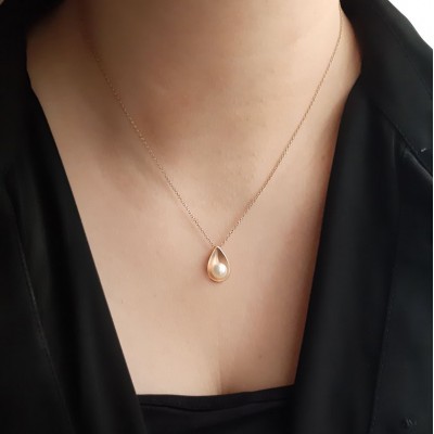 Ροζ χρυσό κολιέ σταγόνα Κ14 με μαργαριτάρι