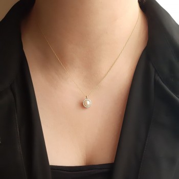 Κολιέ ροζέτα χρυσό Κ14 με μαργαριτάρι