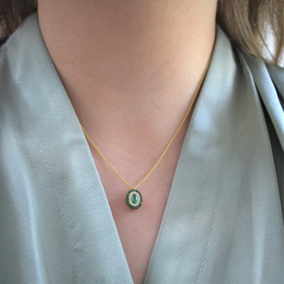 Χρυσό κολιέ Κ18 με σμαράγδια και διαμάντια