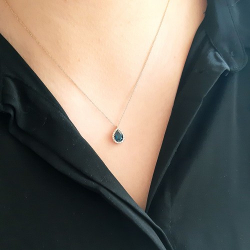 Ροζ χρυσό σετ κοσμημάτων Κ18 με London Blue Topaz και διαμάντια