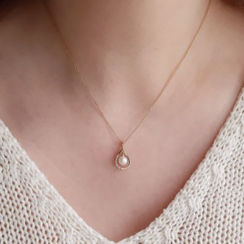 Χρυσό κολιέ Κ14 με μαργαριτάρι και ζιργκόν