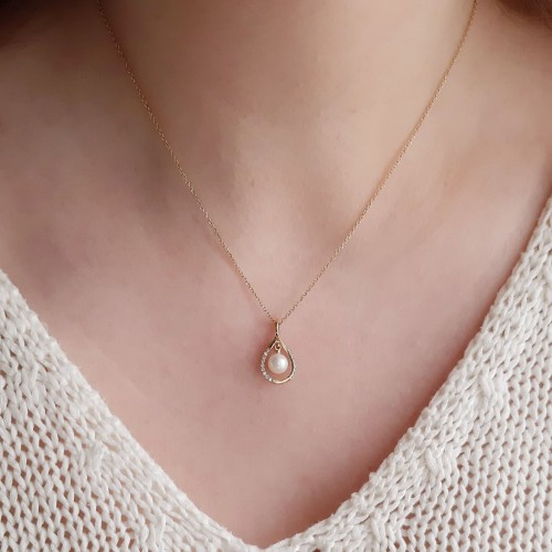 Χρυσό κολιέ Κ14 με μαργαριτάρι και ζιργκόν