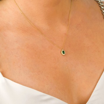 Χρυσό κολιέ οβάλ ροζέτα Κ14 με ζιργκόν