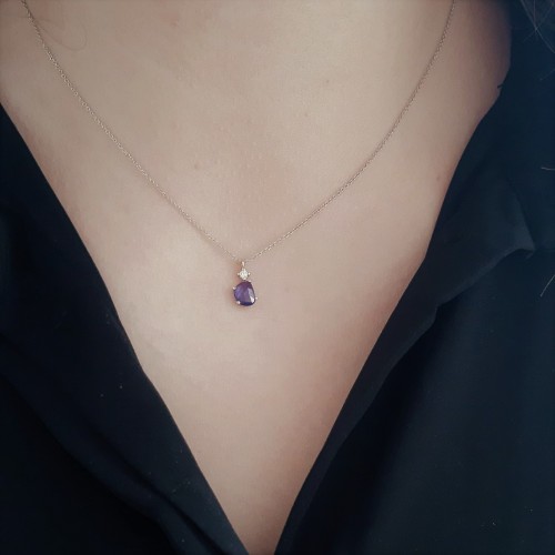 Λευκόχρυσο κολιέ Κ18 με ορυκτό ζαφείρι και brilliant