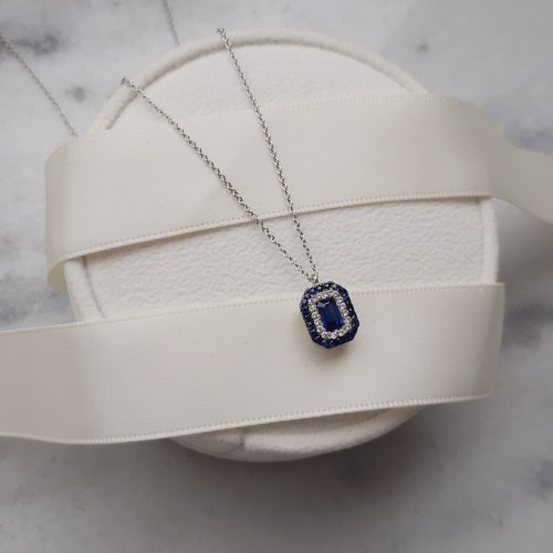 Λευκόχρυσο κολιέ Κ18 με ζαφείρια και brilliant