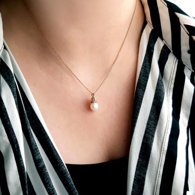 Ροζ χρυσό κολιέ κορώνα Κ14 με μαργαριτάρι