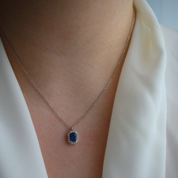 Λευκόχρυσο κολιέ Κ14 με μπλε ζιργκόν