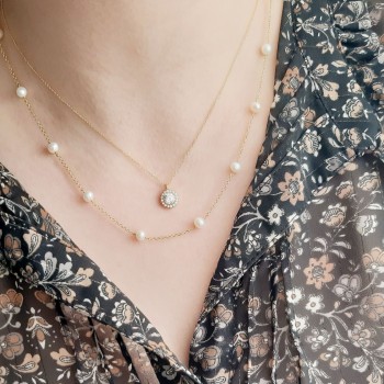 Χρυσό κολιέ ροζέτα Κ14 με ζιργκόν