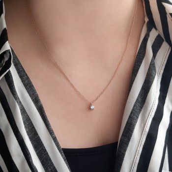 Ροζ χρυσό κολιέ μονόπετρο Κ14 με ζιργκόν