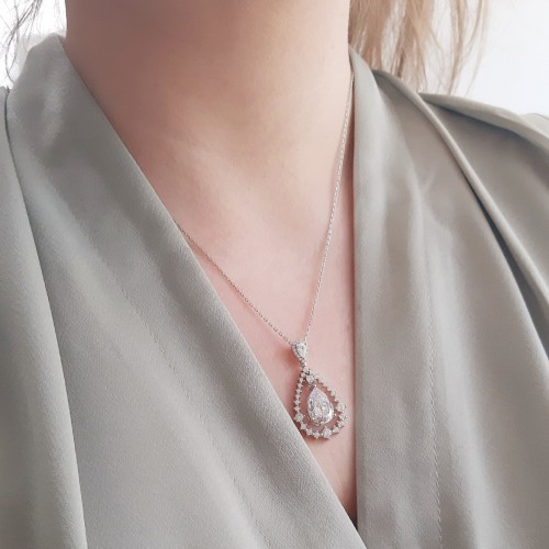 Ασημένιο νυφικό κολιέ σταγόνα 925 με ζιργκόν