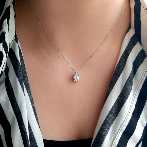 Κολιέ λευκόχρυσο Κ14 με οβάλ ζιργκόν