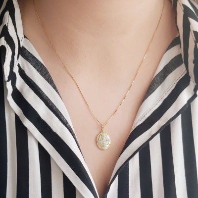 Χρυσό κωνσταντινάτο φυλαχτό Κ9 με αλυσίδα