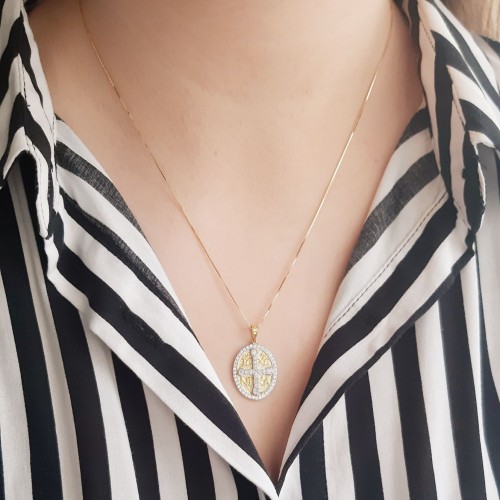 Χρυσό μασίφ κωνσταντινάτο φυλαχτό Κ9 με αλυσίδα