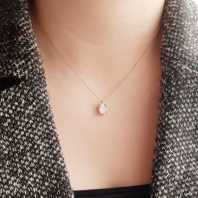 Ροζ χρυσό κολιέ Κ14 με οβάλ ζιργκόν