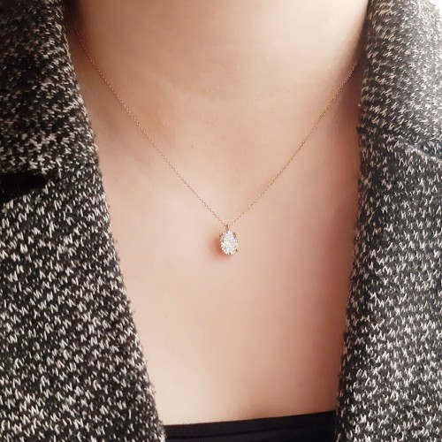 Ροζ χρυσό κολιέ Κ14 με οβάλ ζιργκόν