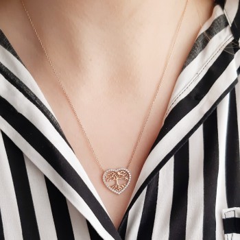 Ροζ χρυσό κολιέ "δένδρο της ζωής" Κ14 με ζιργκόν