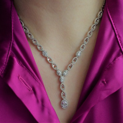 Λευκόχρυσο νυφικό κολιέ Κ14 με οβάλ μοτίφ