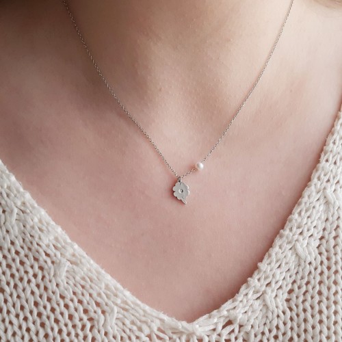 Λευκόχρυσο κολιέ τετράφυλλο τριφύλλι Κ14