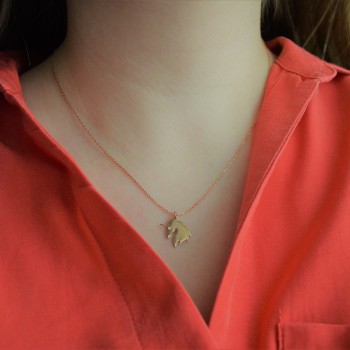 Ασημένιο κολιέ μονόκερος 925 σε ροζ χρώμα