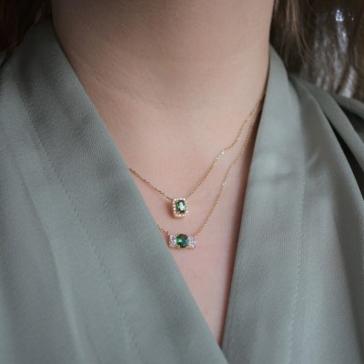 Χρυσό κολιέ ορθογώνια ροζέτα Κ14 με ζιργκόν