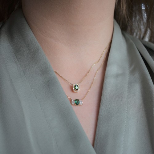 Χρυσό κολιέ ορθογώνια ροζέτα Κ14 με ζιργκόν