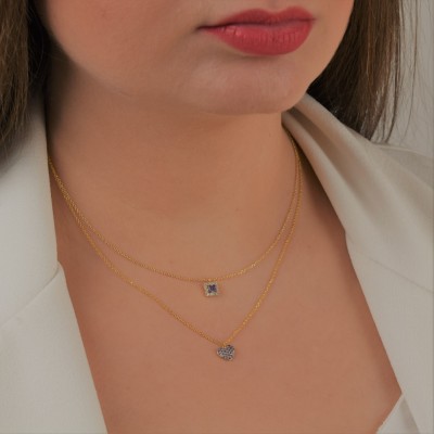 Χρυσό κολιέ καρδιά Κ14 με ζιργκόν