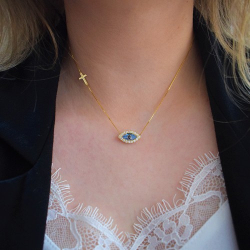 Χρυσό κολιέ μάτι Κ14 με ζιργκόν