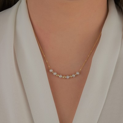 Χρυσό κολιέ Κ14 με μαργαριτάρια