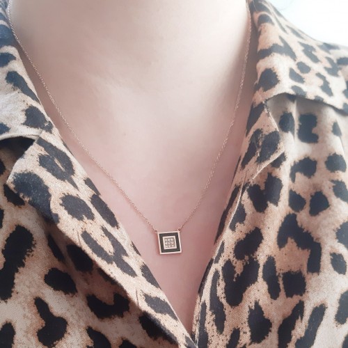 Ροζ χρυσό κολιέ Κ14 με σμάλτο