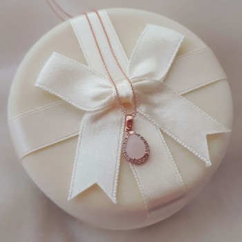 Ροζ χρυσό μενταγιόν σταγόνα Κ14 με αλυσίδα