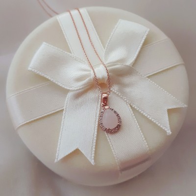 Ροζ χρυσό μενταγιόν σταγόνα Κ14 με αλυσίδα