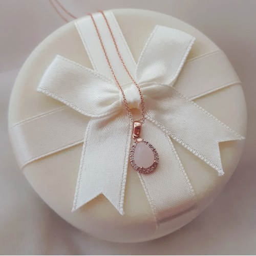 Ροζ χρυσό μενταγιόν σταγόνα Κ14 με αλυσίδα