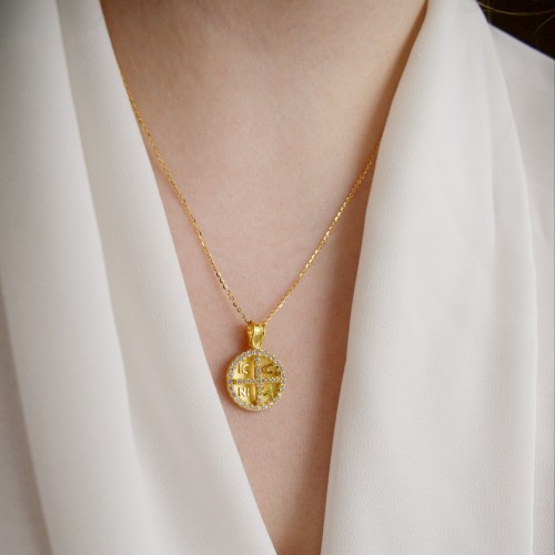 Χρυσό κωνσταντινάτο φυλαχτό Κ14 με αλυσίδα