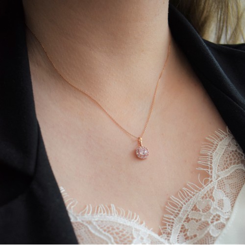Ροζ χρυσό cushion μενταγιόν Κ14 με αλυσίδα
