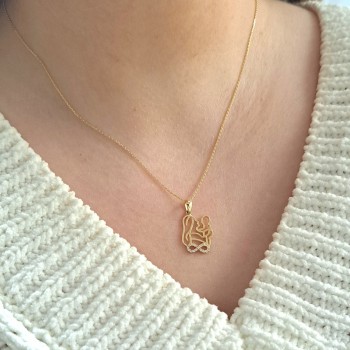 Χρυσό μενταγιόν μαμά και μωρό Κ14 με αλυσίδα